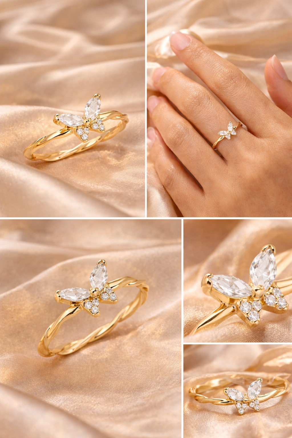 Milla Butterfly Rings for Women or 14k Gold Plated Stackable Rings